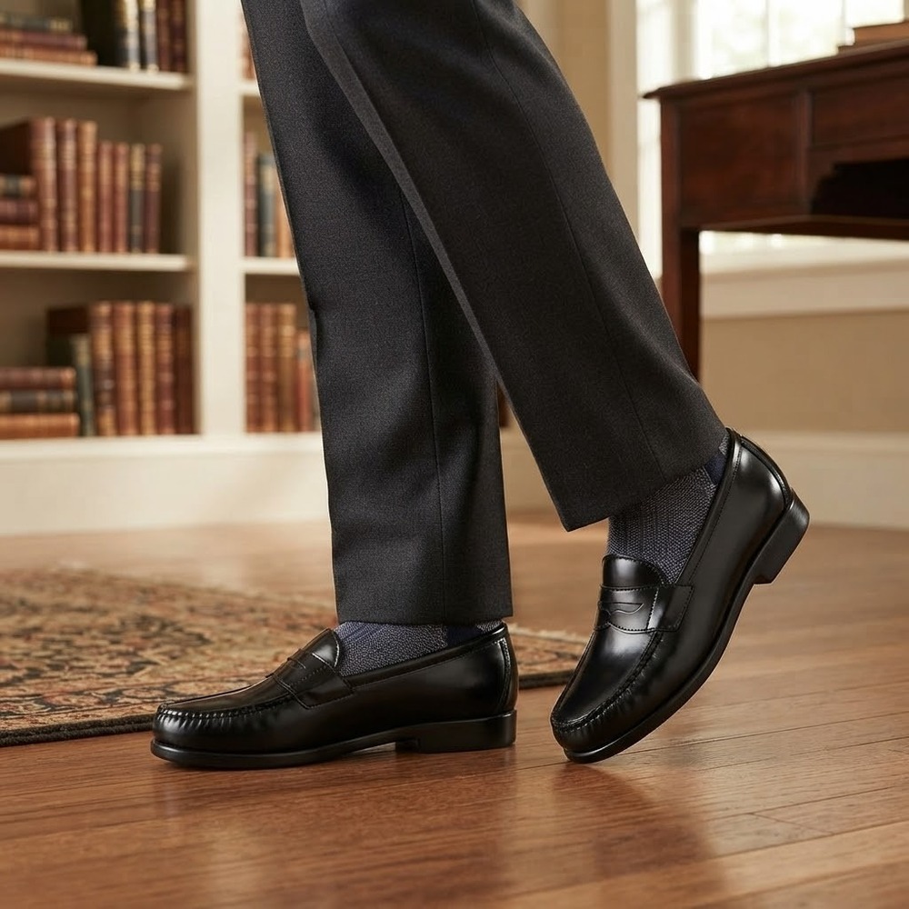 SAS Men's Penny 40 Slip-On Loafer Black Leather Size 8.5 N Narrow Made in USA
